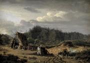 Fritz Petzholdt A Bog with Peat Cutters. Hosterkob, Sealand Spain oil painting artist